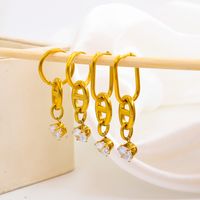 Fashion Geometric Stainless Steel Gold Plated Zircon Drop Earrings 1 Pair main image 1