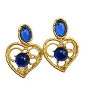 Retro Heart Shape Alloy Plating Hollow Out Inlay Artificial Gemstones Women's Drop Earrings 1 Pair main image 5