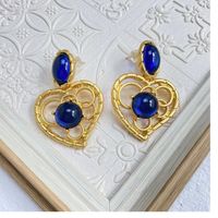 Retro Heart Shape Alloy Plating Hollow Out Inlay Artificial Gemstones Women's Drop Earrings 1 Pair sku image 1