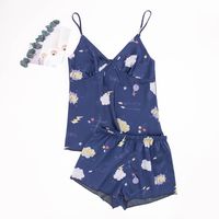 Fashion Sexy Summer Plus Size Nightdress Suspender Shorts Suit Ice Silk Pajamas For Ladies sku image 25