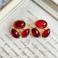 Retro Geometric Alloy Inlay Artificial Gemstones Artificial Pearls Women's Ear Studs 1 Pair sku image 2