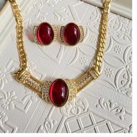 Simple Style Geometric Heart Shape Alloy Glass Plating Rhinestones Women's Earrings Necklace 1 Piece main image 3
