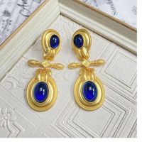 Retro Water Droplets Alloy Inlay Artificial Gemstones Women's Drop Earrings 1 Pair main image 6