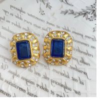 Retro Geometric Alloy Inlay Artificial Gemstones Rhinestones Women's Ear Studs 1 Pair sku image 1