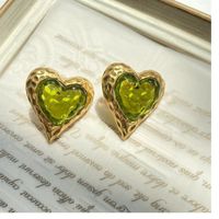 Fashion Heart Shape Glass Heart Artificial Gemstones Women's Ear Studs 1 Pair sku image 7