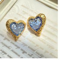 Fashion Heart Shape Glass Heart Artificial Gemstones Women's Ear Studs 1 Pair sku image 3
