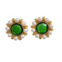 Retro Round Alloy Glass Inlay Artificial Pearls Women's Ear Studs 1 Pair main image 5