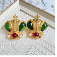 Retro Crown Alloy Plating Artificial Gemstones Women's Ear Studs 1 Pair main image 1