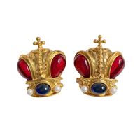 Retro Crown Alloy Plating Artificial Gemstones Women's Ear Studs 1 Pair main image 5