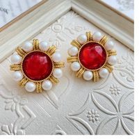 Retro Round Alloy Glass Inlay Artificial Pearls Women's Ear Studs 1 Pair main image 2