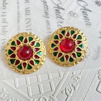 Vintage Style Round Alloy Plating Inlay Artificial Gemstones Women's Ear Studs 1 Pair main image 5