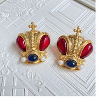 Retro Crown Alloy Plating Artificial Gemstones Women's Ear Studs 1 Pair main image 4