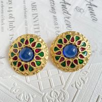 Vintage Style Round Alloy Plating Inlay Artificial Gemstones Women's Ear Studs 1 Pair main image 4