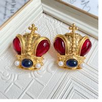 Retro Crown Alloy Plating Artificial Gemstones Women's Ear Studs 1 Pair main image 3