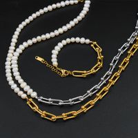 Retro Geometrische Edelstahl Perlen Armbänder Halskette 1 Stück main image 3