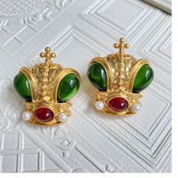 Retro Crown Alloy Plating Artificial Gemstones Women's Ear Studs 1 Pair main image 2