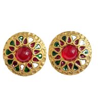 Vintage Style Round Alloy Plating Inlay Artificial Gemstones Women's Ear Studs 1 Pair main image 2