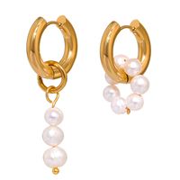 1 Pair Fashion Round Stainless Steel Freshwater Pearl Drop Earrings main image 5