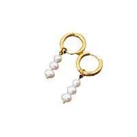 1 Paire Mode Rond Acier Inoxydable Perle D'eau Douce Boucles D'oreilles main image 3