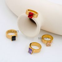 Fashion Square Stainless Steel Plating Inlay Zircon Rings 1 Piece main image 4