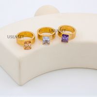 Fashion Square Stainless Steel Plating Inlay Zircon Rings 1 Piece main image 2