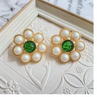 Simple Style Flower Alloy Plating Artificial Gemstones Women's Ear Studs 1 Pair main image 1
