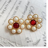 Simple Style Flower Alloy Plating Artificial Gemstones Women's Ear Studs 1 Pair main image 4