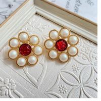 Simple Style Flower Alloy Plating Artificial Gemstones Women's Ear Studs 1 Pair main image 3