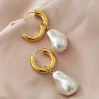 1 Pair Fashion Solid Color Pearl Plating Stainless Steel Drop Earrings main image 1