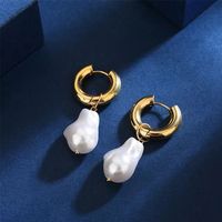 1 Pair Fashion Solid Color Pearl Plating Stainless Steel Drop Earrings main image 4