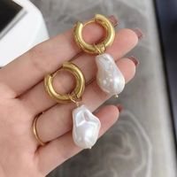 1 Pair Fashion Solid Color Pearl Plating Stainless Steel Drop Earrings main image 3