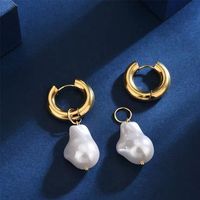 1 Pair Fashion Solid Color Pearl Plating Stainless Steel Drop Earrings main image 2