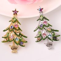 Fashion Christmas Tree Metal Inlay Artificial Gemstones Women's Brooches main image 1
