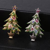 Fashion Christmas Tree Metal Inlay Artificial Gemstones Women's Brooches main image 4