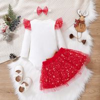 Christmas Fashion Letter Bow Knot Elk Net Yarn Cotton Girls Clothing Sets main image 5