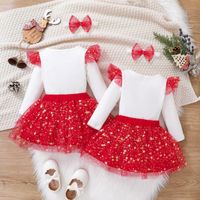 Christmas Fashion Letter Bow Knot Elk Net Yarn Cotton Girls Clothing Sets main image 3