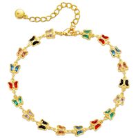 Fashion Butterfly Copper Gold Plated Inlay Zircon Women's Anklet 1 Piece sku image 1