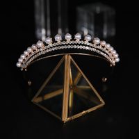 Fashion Crown Alloy Plating Inlay Rhinestones Pearl Crown 1 Piece sku image 3