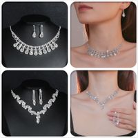 Fashion Water Droplets Tassel Artificial Crystal Metal Inlay Rhinestones Earrings Necklace 1 Set main image 1