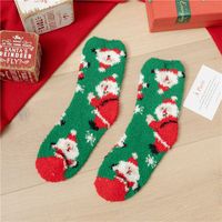 Women's Fashion Christmas Tree Santa Claus Stripe Acetate Fibre Coral Fleece Crew Socks sku image 2