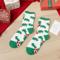 Women's Fashion Christmas Tree Santa Claus Stripe Acetate Fibre Coral Fleece Crew Socks sku image 3