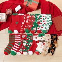 Women's Fashion Christmas Tree Santa Claus Stripe Acetate Fibre Coral Fleece Crew Socks main image 1