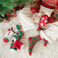 Women's Fashion Christmas Tree Santa Claus Stripe Acetate Fibre Coral Fleece Crew Socks main image 3