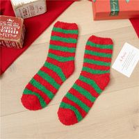 Women's Fashion Christmas Tree Santa Claus Stripe Acetate Fibre Coral Fleece Crew Socks sku image 7