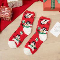 Women's Fashion Christmas Tree Santa Claus Stripe Acetate Fibre Coral Fleece Crew Socks sku image 10