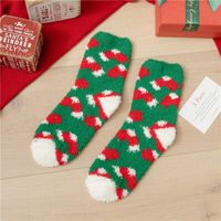 Women's Fashion Christmas Tree Santa Claus Stripe Acetate Fibre Coral Fleece Crew Socks sku image 9