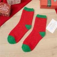 Women's Fashion Christmas Tree Santa Claus Stripe Acetate Fibre Coral Fleece Crew Socks sku image 5