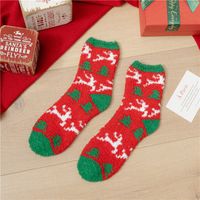 Women's Fashion Christmas Tree Santa Claus Stripe Acetate Fibre Coral Fleece Crew Socks sku image 15