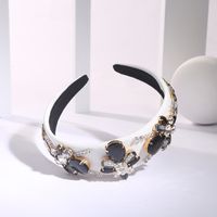 Baroque Style Flower Cloth Inlay Rhinestones Hair Band 1 Piece sku image 1