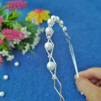 Fashion Flower Metal Inlay Artificial Pearls Artificial Diamond Hair Band 1 Piece sku image 45